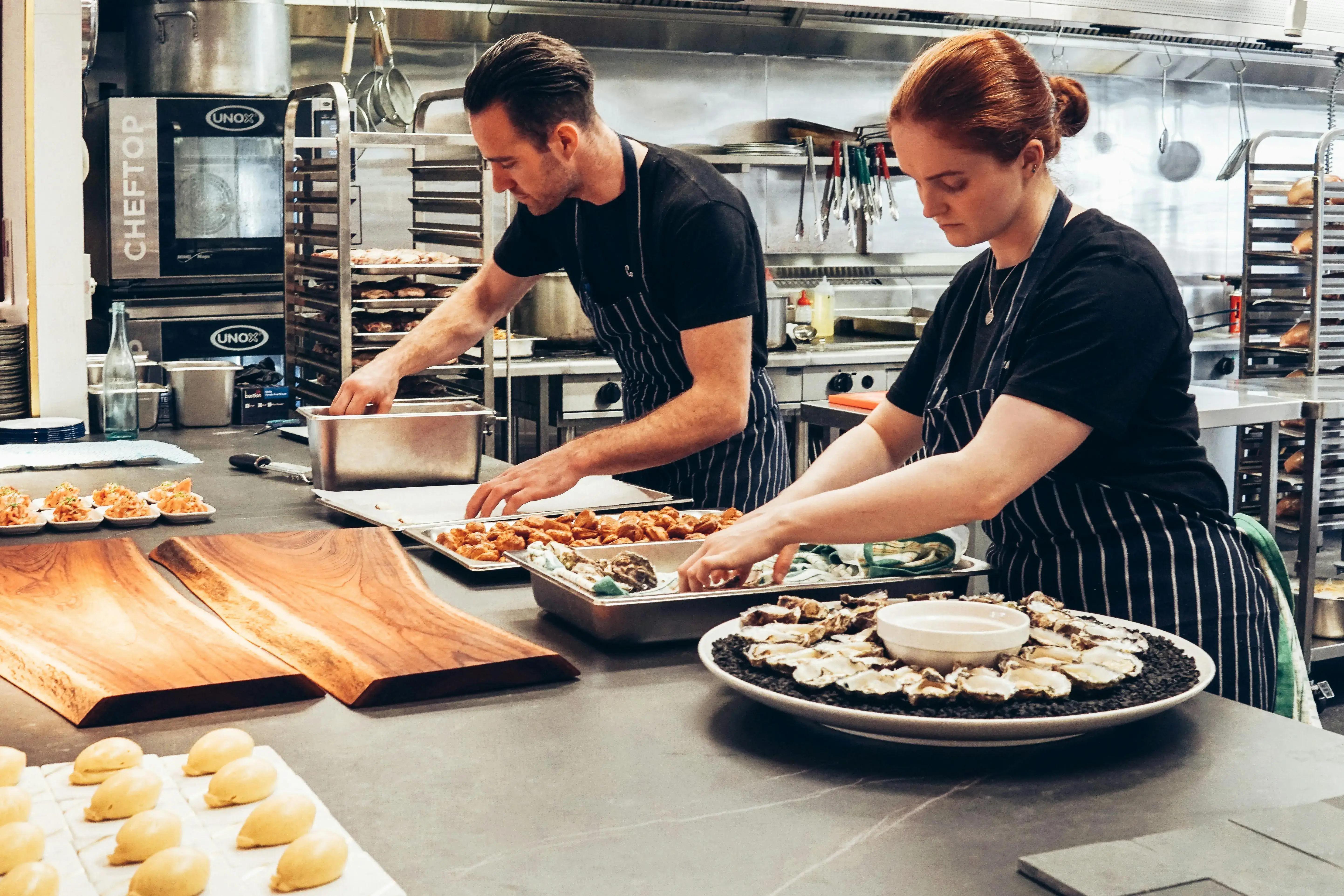 Catering employees working