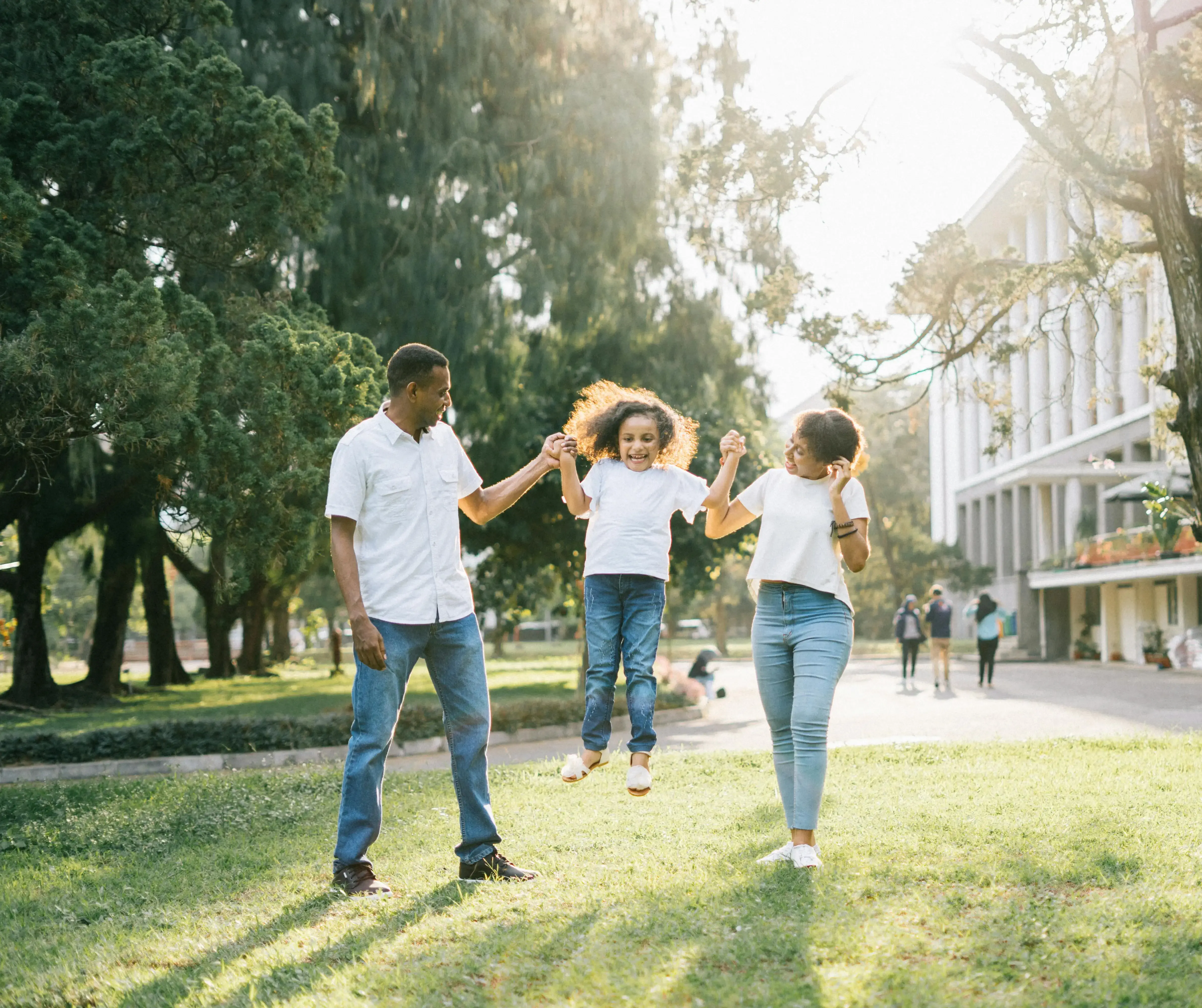 Family of three at a park