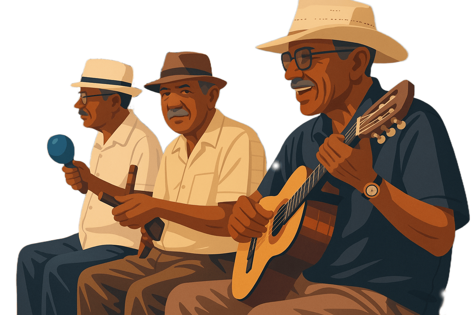 A group of older men playing instruments illustration